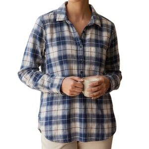 J.Crew Boy Fit Plaid Flannel Popover Shirt Blue Cream Red Womens Medium Petite